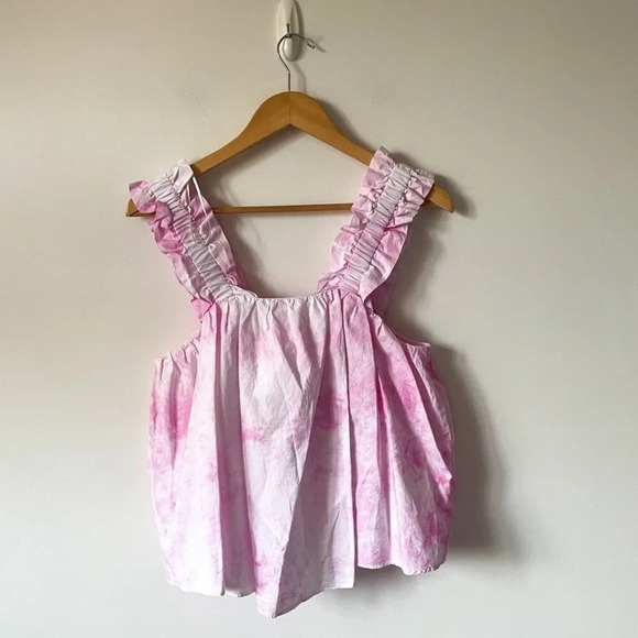 Zara Poplin Tie Dye Ruffle Shoulder Tank Top Sz M  NWT - Picture 6 of 8